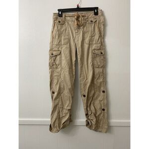 Express Womens Y2K Baggy Gorpcore Cargo Pants Beige Streetwear Pull On Size 4‎